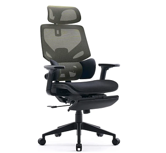 Кресло Cactus CS-CHR-MC01-LGNBK (сетка/ткань, с подголов., подст.для ног) Черный-салатовый
