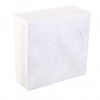 Конверты для CD Mirex бумажные белые, прозрачное окно, с вырубным язычком (100шт.)