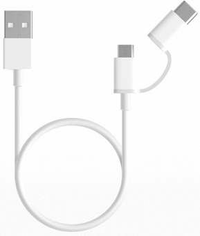 Кабель USB-A < - > microUSB+USB-C, 0.3м, Xiaomi Mi 2-in-1 White