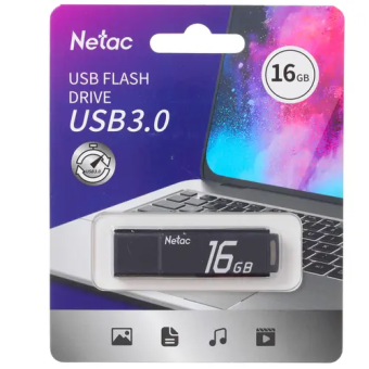 Флешка .16Gb Netac U351 USB3.0 с колпачком, металлическая, чёрный