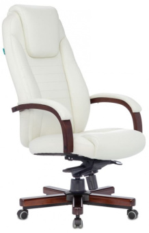 Кресло Бюрократ T-9923 WALNUT (кожа, мех. качания, крест. металл/дерево, до 200 кг) Слоновая кость