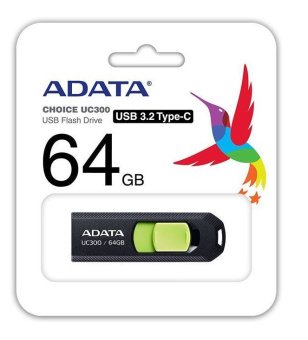 Флешка .64Gb ADATA UC300 USB3.2 Type-C черный/зеленый
