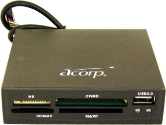 Картридер в 3.5" отсек Acorp CRIP200 (CF/MD/SM/xD/MMC/SD/MS, 1*USB2.0) Black