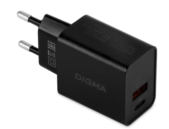 Сетевое зарядное устройство Digma DGW2D 20W USB-C USB-A Black