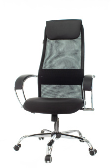 Кресло Бюрократ CH-607SL (сетка/ткань с подголов. крестов. металл хром) Черный