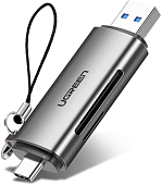 Внешний картридер USB3.0 + Type C UGREEN CM185 (50706) microSD/SD серый