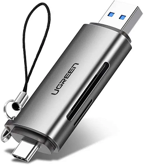 Внешний картридер USB3.0 + Type C UGREEN CM185 (50706) microSD/SD серый