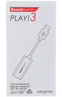 Звуковая карта внешняя Creative Sound Blaster Play! 3 (USB, 24бит/48кГц, 2.0, 1*Jack3.5-in, 1*Jack3.