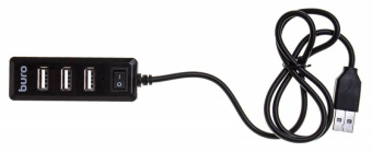 Концентратор USB-A - 4-port USB2.0, Buro BU-HUB4-0.5L-U2.0, черный