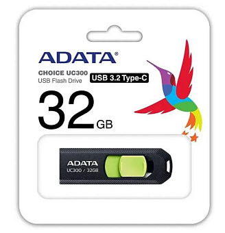 Флешка 32Gb ADATA UC300, USB 3.2 TypeC, черный/зеленый