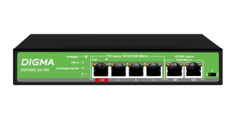 Коммутатор .6 port Digma DSP204G-2G-T80 1000 Мбит/сек 4*PoE