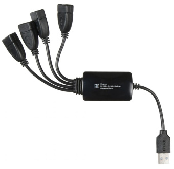 Концентратор USB-A - 4-port USB2.0, Buro BU-HUB4-0.3-U2.0-Splitter, черный