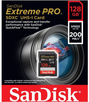 Карта памяти SD 128Gb SanDisk Extreme Pro UHS-I U3 V30 (200/90 MB/s)