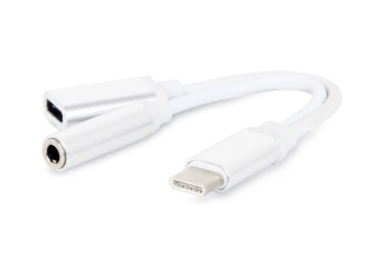 Кабель-переходник USB-C (m)  --  Jack3.5 (f), Cablexpert CCA-UC3.5F-02-W 0.15m