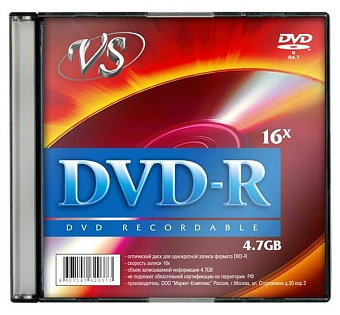 Диск DVD-R 4,7Gb VS 16x Slim Case Ink Printable
