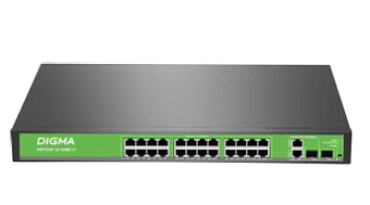 Коммутатор 24 port Digma DSP224F-2C-R400 V1 100 Мбит/сек 24*PoE