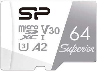 Карта памяти microSD 64Gb Silicon Power Silicon Power Superior A2 CLASS 10 + адаптер SD