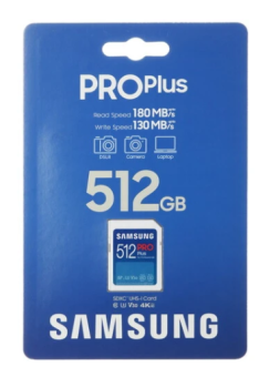 Карта памяти SD 512Gb Samsung PRO Plus Class 10, A2, V30, UHS-I (U3) 180 | 130 МБ/с