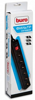 Сетевой фильтр BURO 5м (6 розеток, максимальный ток нагрузки 16А) black