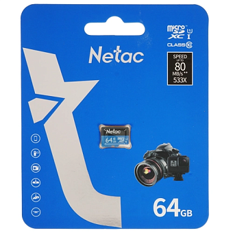 Карта памяти microSD .64Gb Netac P500 Class 10, 80MB/s, без SD адаптера