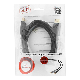 Кабель соединительный DP (m) < - > DP (m)  1.8м, ver 1.4, Cablexpert, нейлоновая оплетка