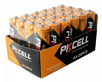 Элемент питания AA, 1.5V, 24шт, PKCELL R6P-4S-24 (солевой)
