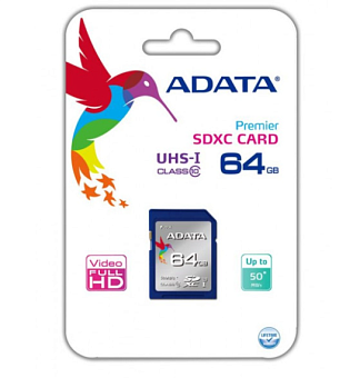 Карта памяти SD .64Gb ADATA SDXC Class 10 UHS-I A1 100/25 MB/s