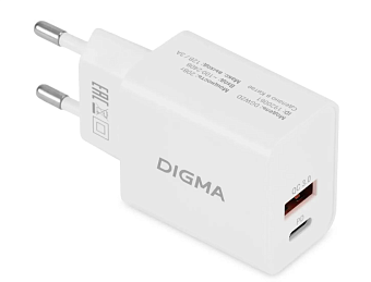 Сетевое зарядное устройство Digma DGW2D 20W USB-C USB-A White