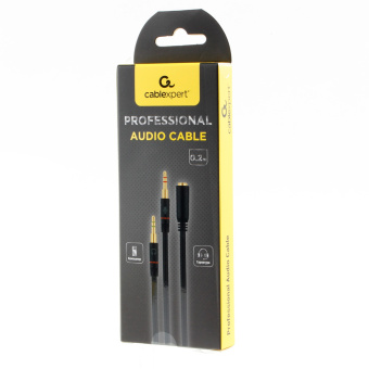 Кабель аудио-видео 3.5Jack_4pin (f) < - > 2*3.5Jack (m)  0.2м, Cablexpert, наушники и микрофон