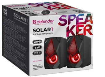 Акустическая система Defender Solar 1 (2x3W, подсветка, питание от USB) черный