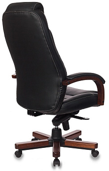 Кресло Бюрократ T-9923 WALNUT (кожа, мех. качания, крест. металл/дерево, до 200 кг) Черный