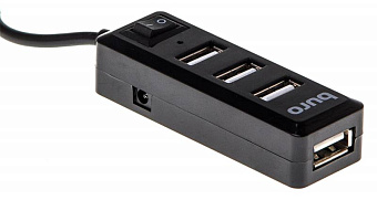 Концентратор USB-A - 4-port USB2.0, Buro BU-HUB4-0.5L-U2.0, черный