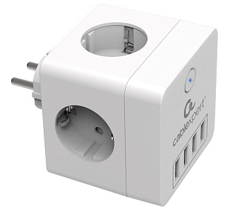 Сетевой фильтр Cablexpert Cube CUBE-4-U4-W, 4 р, 16А, 4хUSB, белый