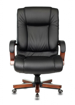 Кресло Бюрократ T-9925 WALNUT (кожа/кожзам, мех. качания, крест. металл/дерево, до 200 кг) Черный