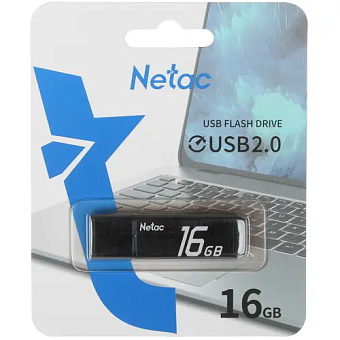 Флешка 16Gb Netac U351 USB2.0 с колпачком, металлическая, чёрный