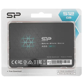 Накопитель SSD SATA 512Gb Silicon Ace A55 (TLC, 560/530 Мбайт/сек)