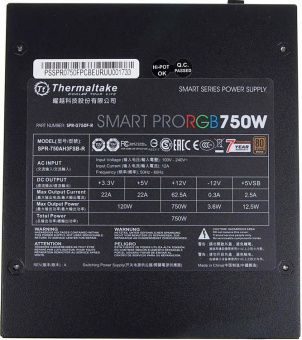 Блок питания .750W Thermaltake Smart Pro RGB (140mm, 24+8pin, 6*8p, 9*Sata, 6*IDE, RGB, 80 PLUS Bron
