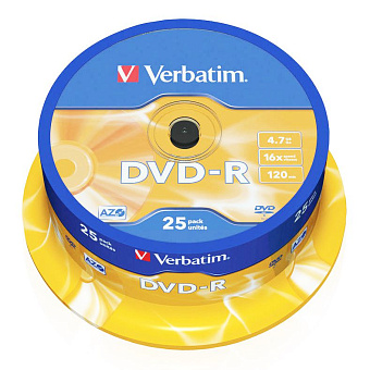 Диск DVD-R 4,7Gb Verbatim 16x Cake Box (25шт.)