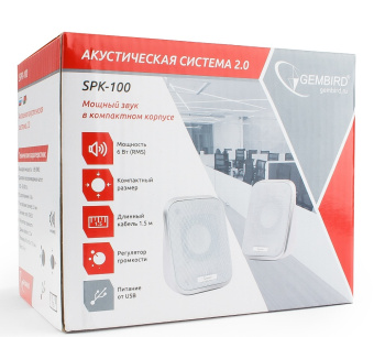 Акустическая система Gembird SPK-100 (2x3W, питание от USB) White