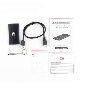 Внешний контейнер USB3.0 -> mSATA", AgeStar 3UBMS2, алюминий, черный