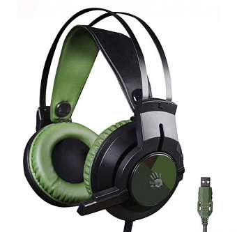 Наушники проводные A4Tech Bloody J450 (микрофон, 20 - 20 000 Гц, 100дБ, USB) черный-зеленый