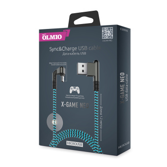 Кабель USB-A < - > microUSB, 1.2м, Olmio (X-Game Neo, текстильная оплетка, угловая конструкция штекеров)