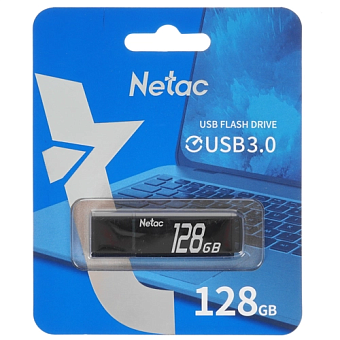 Флешка 128Gb Netac U351 USB3.0 с колпачком, металлическая, чёрный