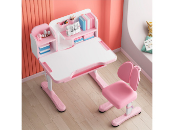 Стол Mealux Ergokids Panda pink (ш77 х г42-59 х в52-76, стул в комплекте) бело-розовый