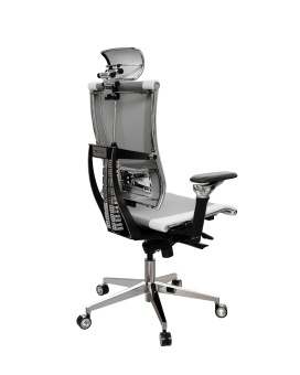 Кресло МЕТТА Yoga Spine F (Адаптивная V-образная спинка, Сетка+Экокожа Infinity) Светло серый - Белый