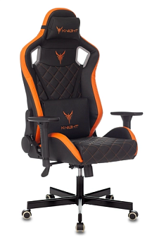 Кресло Knight Outrider (эко.кожа, мех. качания, реклайнер, крест.металл, до 150 кг) Черный/оранжевый ромбик