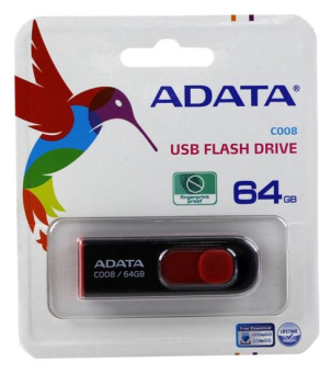 Флешка .64Gb ADATA [C008] USB черный/красный