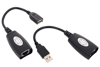 Удлинитель USB-A (m) + USB-A (f) < - > RJ45, Vcom CU824 (удлинитель USB по витой паре до 45м)