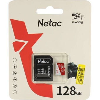 Карта памяти microSD 128Gb Netac P500 Eco Class 10, с SD адаптером