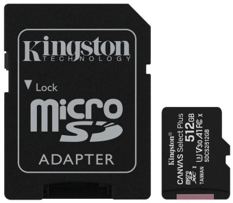 Карта памяти microSD 512Gb Kingston microSDXC Class 10 UHS-I U3 Canvas Select Plus + адаптер SD